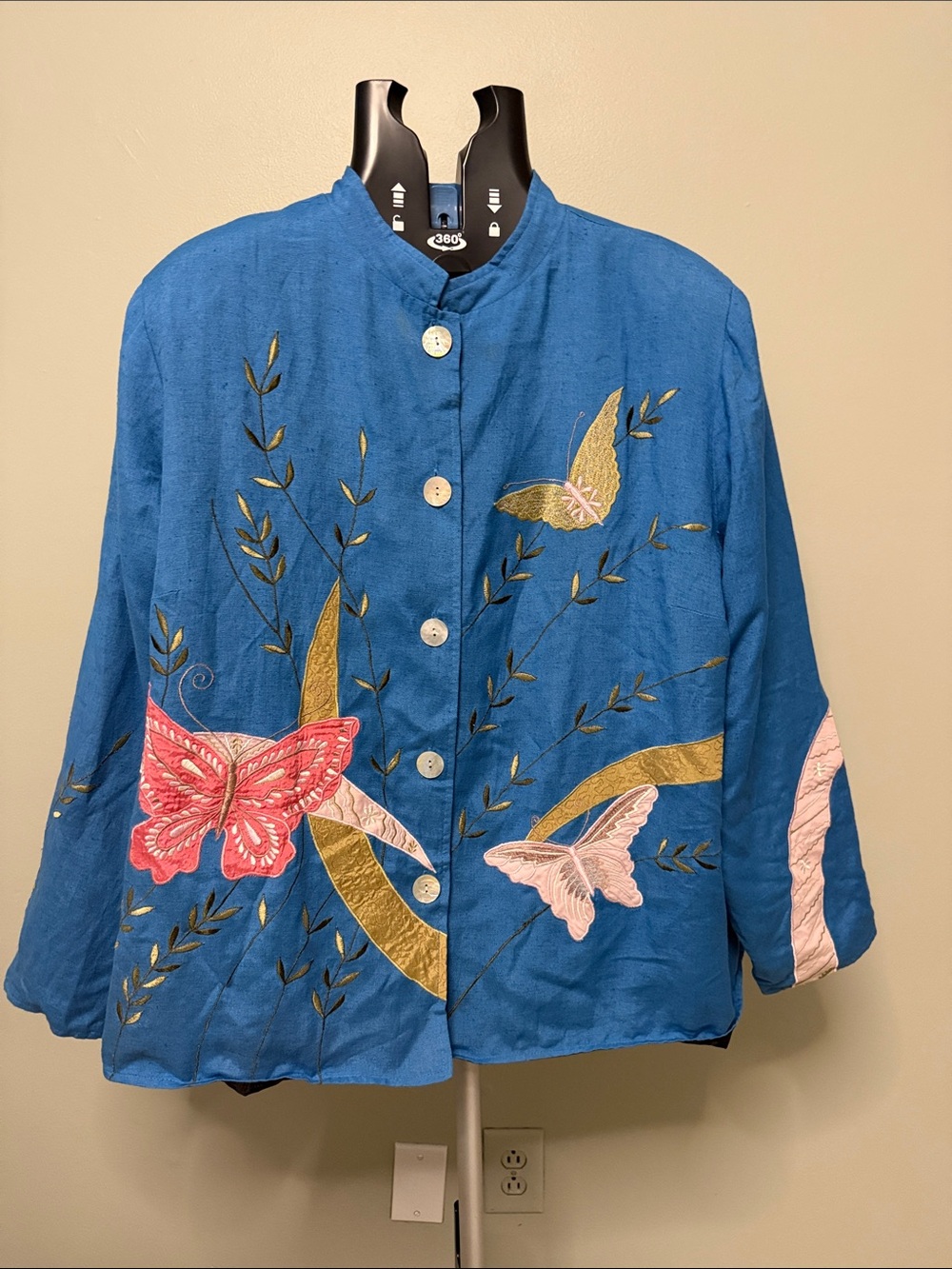 Vintage Alex Kim Boho Embroidered Blue Butterfly Jacket - Women's Blazer
